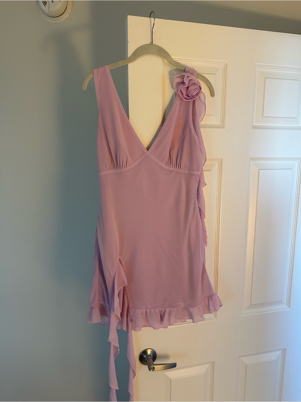 Lavender V-Neck Ruffle Slip Dress